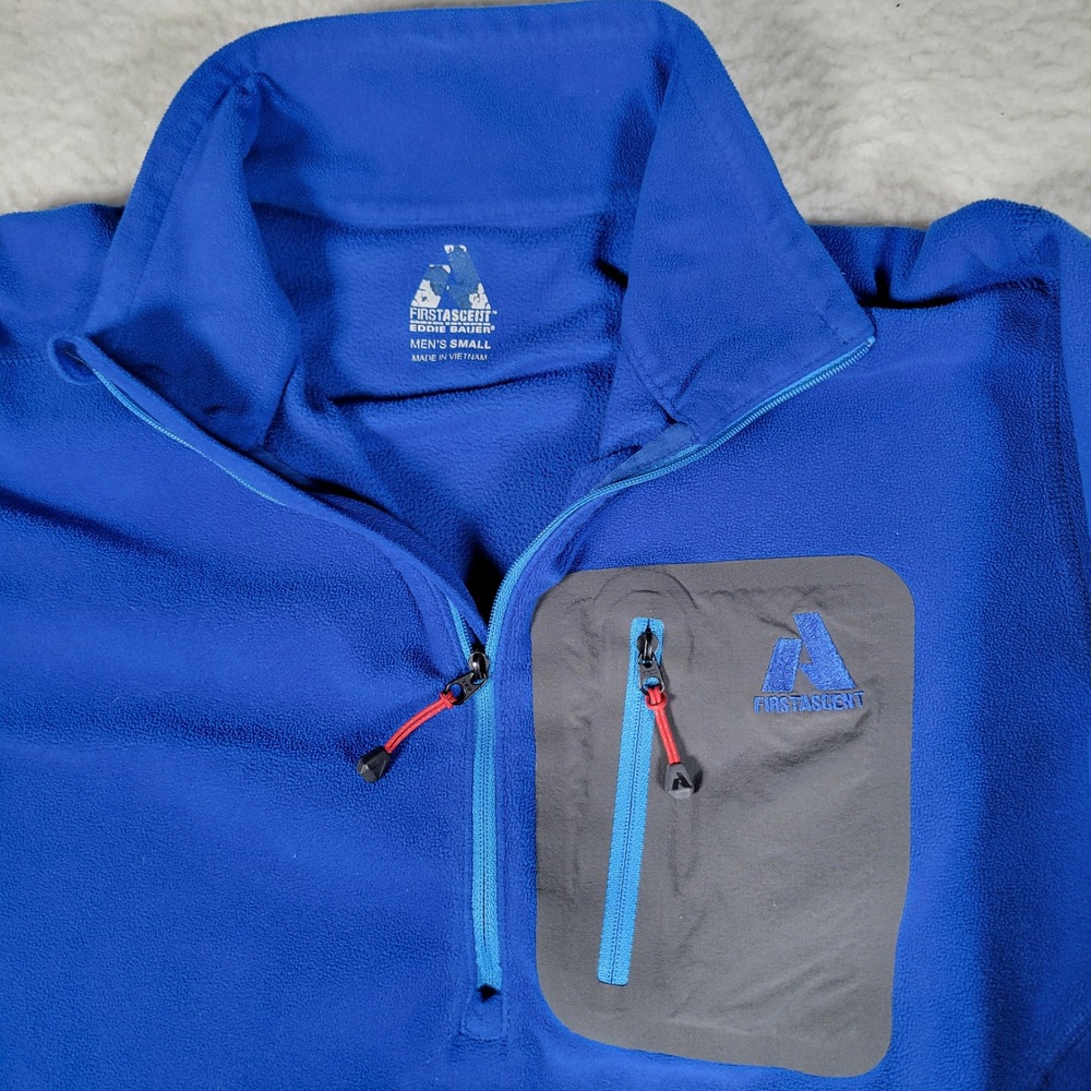 Eddie Bauer First Ascent Fleece Pullover‎ Mens S Blue Quarter Zip Chest Pocket